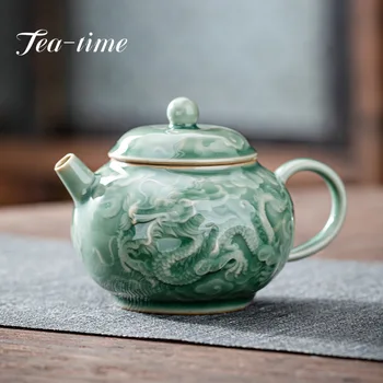 150ml Yue Celadon Pece Keramické Konvice Ruční Rytí Dargon Čajovar Malé Konvice na čaj s Filtrem Díru Domácnosti Kung Fu TeaSet