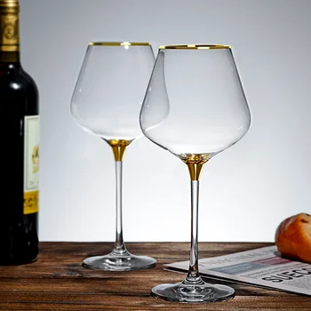 350-660ml Luxusní Zlato Vínové Sklo Vintage Sklenice na Víno Transparentní Sklenice na víno Crystal Skleničky na Šampaňské Pohár Poháry Sada