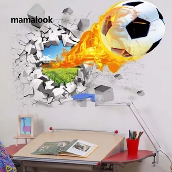 3D Fotbal rozbité zdi nálepka pro dětský pokoj obývací pokoj sportovní dekorace nástěnné samolepky na zeď home dekor obtisky tapety