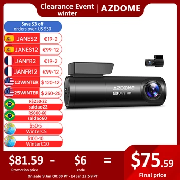 AZDOME M300S Auto Rekordéry 4K+1080P Zadní Kamera (Zdarma 64G TF) 800MP Objektiv, GPS, Wifi Auto DVR Hlasové Ovládání Dash Cam Noční Vidění