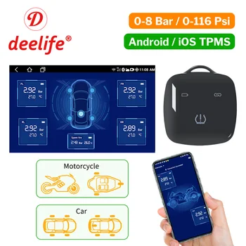 Deelife TPMS Android iOS, Bluetooth-kompatibilní Pneumatik Tlak Monitor Systém pro Auto, Motocykl Moto Bike TMPS Senzorů BLE Ovládání