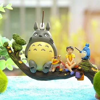 Ghibli Anime Hayao Miyazaki Totoro Větev Stromu Rybaření Akční Obrázek Stolní Ozdoba Víla Zahrada Mechu Miniaturní Home Decore Hračka