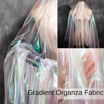Gradient Organza Textilie, Laser Třpytky Metr pro Oblečení Šaty Šití Designer Tkaniny Hladké Tenké Letní Rouška Bílá Soft