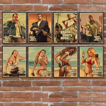 Grand Theft Auto 5 Hra Umění Retro Plakát živý Obraz herní místnost kvalitní Obraz plakáty, Výzdoba
