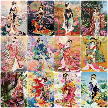 HUACAN Diy Malování Podle čísel Japonská Žena, Kreslení Na Plátno olejomalba Podle Čísel Obrázek Soupravy, Ručně malované Jedinečné Dárky