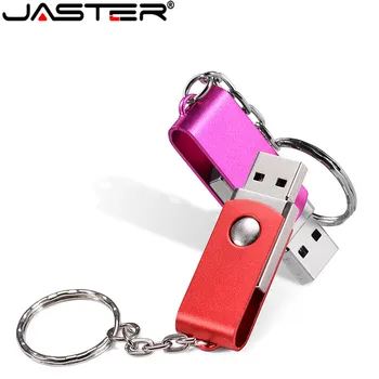 JASTER Rotující Kovový Stříbrný USB Flash Disk 8GB 16GB 32GB 64GB Skutečné Kapacity Flash Disk, 2.0 Custom LOGO Velkoobchod Dárek Klíčenka