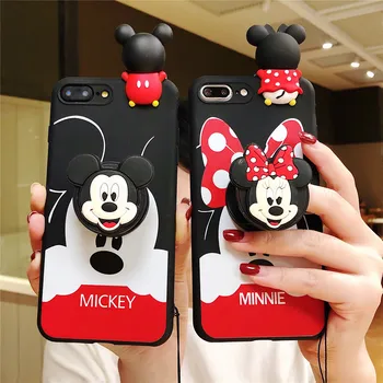 Karikatury Minnie Mickey Pro iPhone 6 6s 7 8 X Xs Max XR 11 12 13 14 Pro Max SE Telefon Pouzdro Držák na Lano