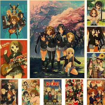 Klasická japonská Anime K-ON Plakáty Domácí Obývací Pokoj Dekorace Vintage Kraft Papír Tiskne Bar Cafe Nástěnné Dekorativní Malby