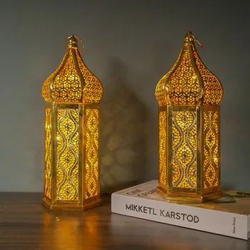 Kovová LED Lucerna Světlo 2023 Eid Mubarak Noční Světlo pro Domácí Islám Muslimské Strany Ozdoby Ramadan Kareem Eid Al Adha Dekorace