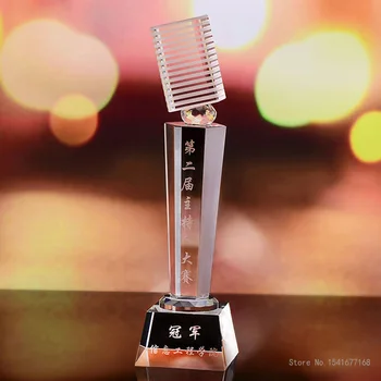 Křišťálové trofeje nápisy oslava, dar, hudební pěvecké soutěže hostit řeči rozpravu, soutěže, kreativní mikrofon trofej