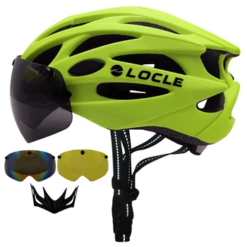LOCLE Magnetické Brýle Cyklistické Helmy Muži Ženy Cyklistické Helmy Čočky MTB Bike Přilba Road Mountain Helma Odnímatelná sluneční clona