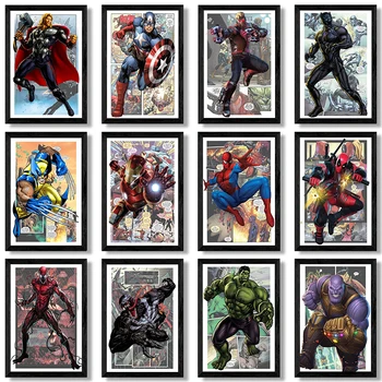 Marvel Super Hero Wall Art Plakát Avengers Potiskem Iron Man, Spiderman, Hulk, Black Panther Plátna pro Domácí Dekor Obraz