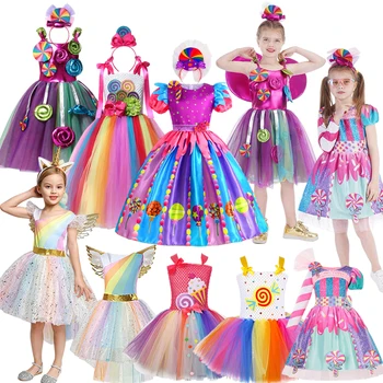 Purim Kostýmy Pro Děti Karnevalové Sladké Cukroví Šaty Dívky Lízátko Oblečení Princezna Festival Party Děti Maškarní Kostým 3-10R