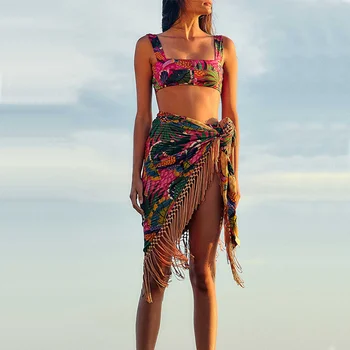 Retro Dámské Plavky dvoudílné Set a Sukně Samostatný Bandeau Letní Plážové oblečení Výřez s hlubokým Výstřihem Surf Oblečení Monokini Brazilské