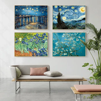 Slavný Umělec Van Gogh Olejomalba Hvězdnou Oblohu Iris Květina, Východ Slunce, Krajina, Plátno Obraz, Tisk Plakátu, Obrazu Zeď Dekor