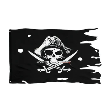VERTIKÁLNÍ 90 × 150 cm Díru V Lebka A zkřížené Hnáty Šavle Meče Jolly Roger Pirátská Truhla Mrtvého Muže Vlajky