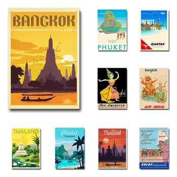 Vintage Kraft Papír Plakát World Travel Series Ostrovů Phuket Bangkok Thajsko Nálepka na Bar Domácí Umění Zeď Dekor Obraz