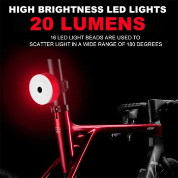 Zadní kolo světlo, Červené LED Smart sensing světlo zadní Světlo jízdních Kol Viditelnost USB Kulatý Tvar Světle Kole Bike Doplňky