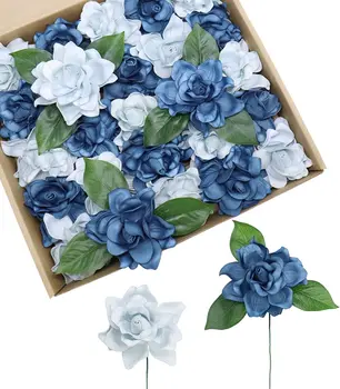 Zaprášené Modré Umělé Květiny 25pcs Gardenia Květiny se Stonek pro Svatební Květiny Centerpieces Svatební Sprcha r. Dekorace DIY
