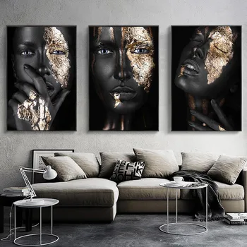 Zlatá a Černá Žena Plátno Malování Afrických Žen, Plakáty a Tisky chladící vitrína cuadro Moderní Umění Nástěnné Obrázky pro Obývací Pokoj Dekorace
