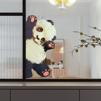 Zlobivý Panda Elektrostatická Samolepka Na Zeď Sklo, Okna Obtisky Domácí Dekoraci Vitrína Dveře, Statické Samolepky Bez Lepidla Tapety